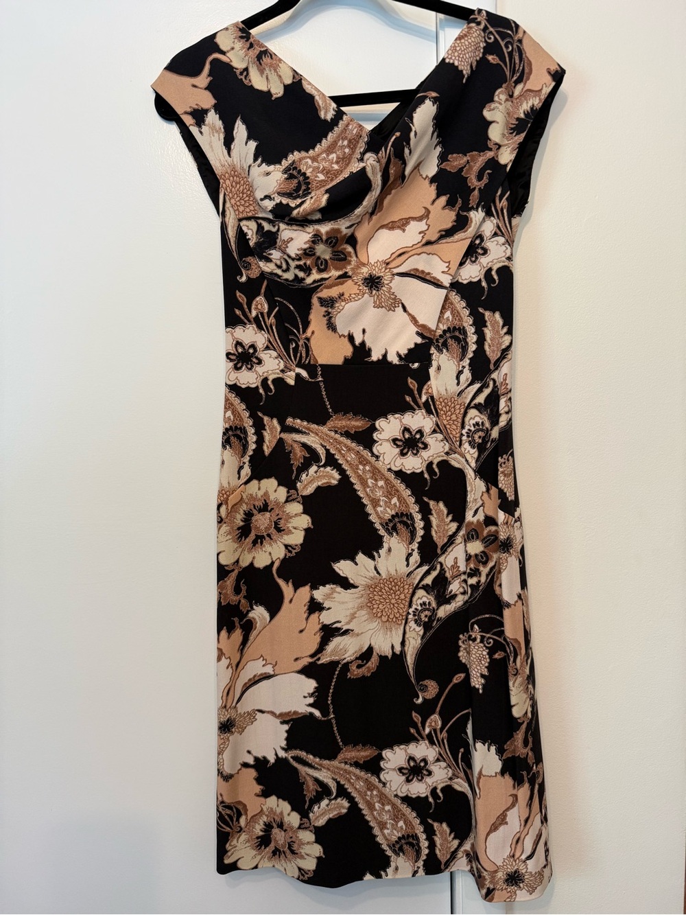Etro Black and Beige Floral Cowl-Neck Midi Dress